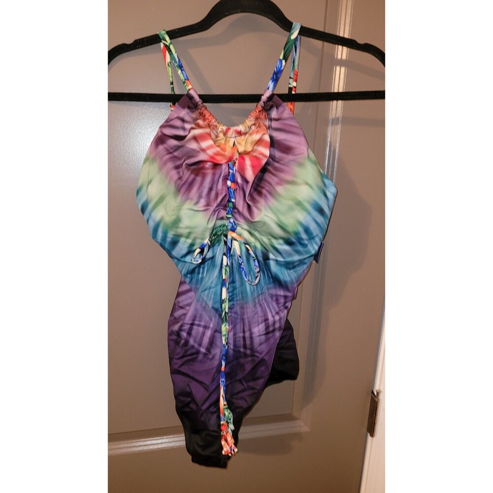 Eco Swim Women’s Tie Dye One-Piece Swimsuit Size 14 Lace Up Back